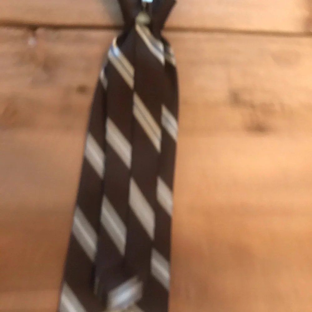 Boys Tie Clip On Brown Cream Blue 12”
